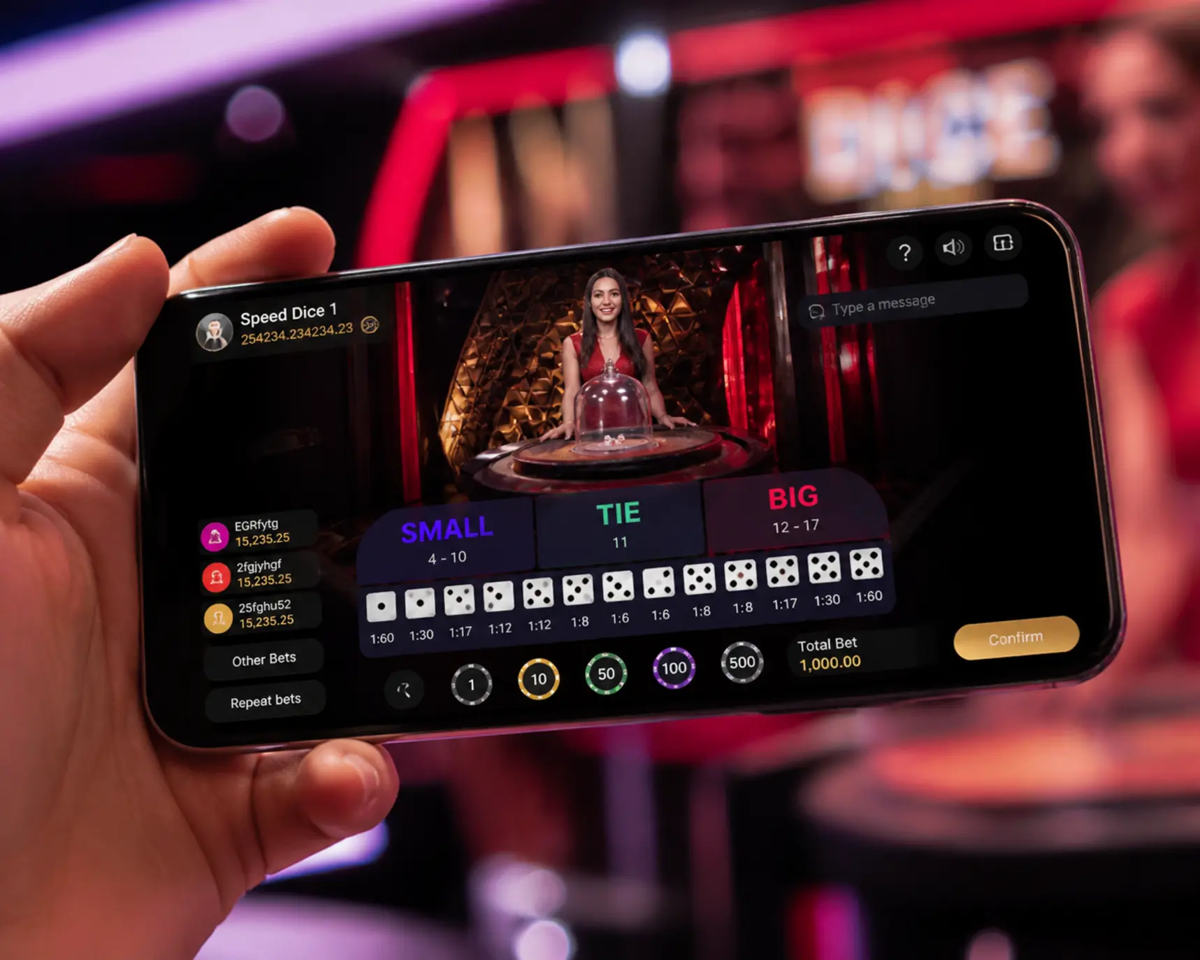 Mobilny craps na żywo Craps na żywo na ekranie smartfona