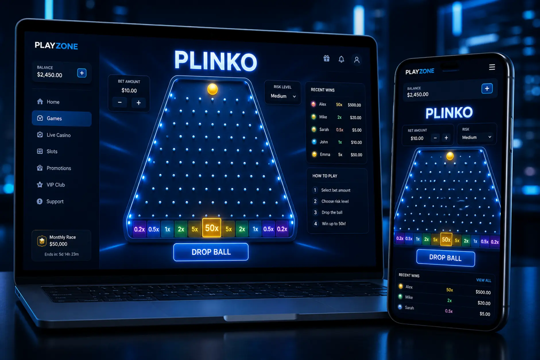 Gra Plinko na laptopie i smartfonie